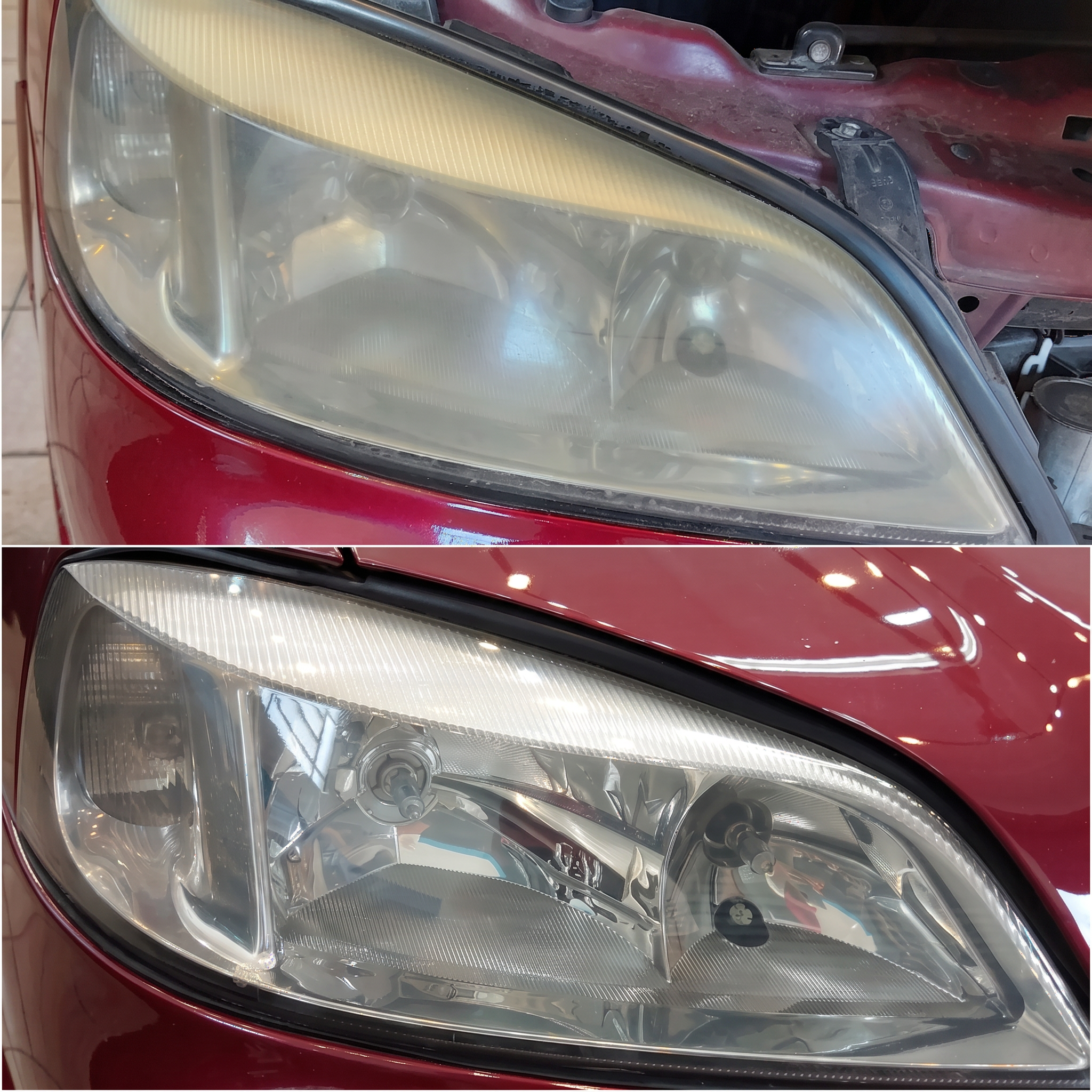 Farol antes e depois do polimento